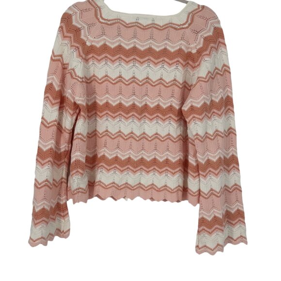 Celebrity Pink Peach & Cream Chevron Knit Tie-Front Cardigan Sweater XXL - Picture 2 of 6